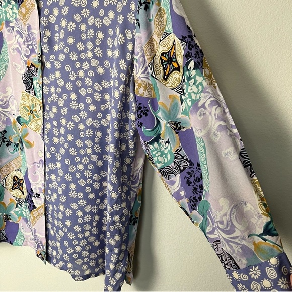 Vintage Silk Maximalist Sleeve Button Front Shirt Unique Wild Patchwork Size 1X - Picture 3 of 6